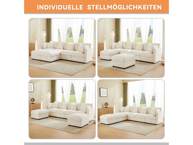  Canapé-lit, 284 × 156,5 × 86 cm, beige, tissu coton-lin, forme l, forme u, modules reconfigurables, pour salon et appartement  - Conforama C