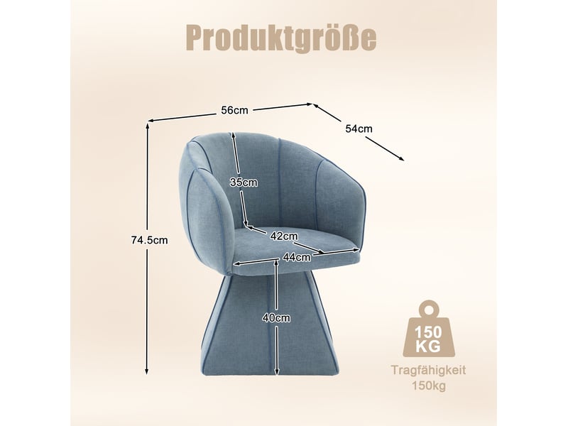  Fauteuil pivotant avec dossier haut ergonomique, pour chambre et salon en chenille bleue 56 × 54 × 74,5 cm  - Conforama C
