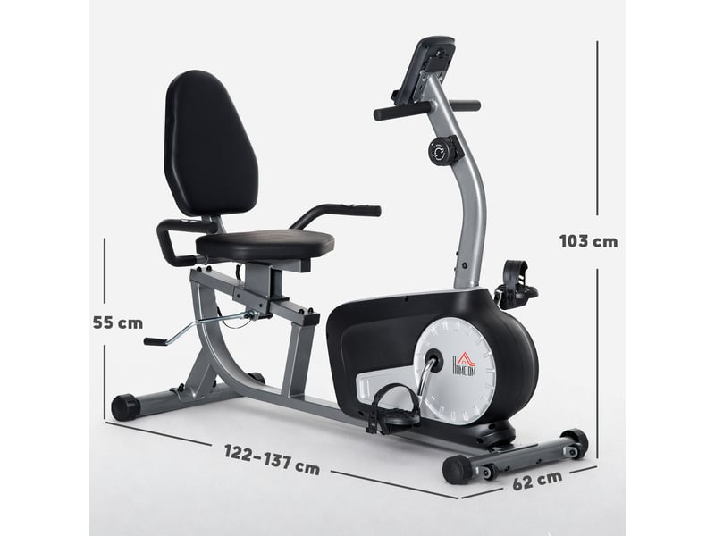  Vélo d'appartement à 8 niveaux de résistance, 122-137 x 62 x 103 cm, acier, gris, noir et argent  - Conforama E