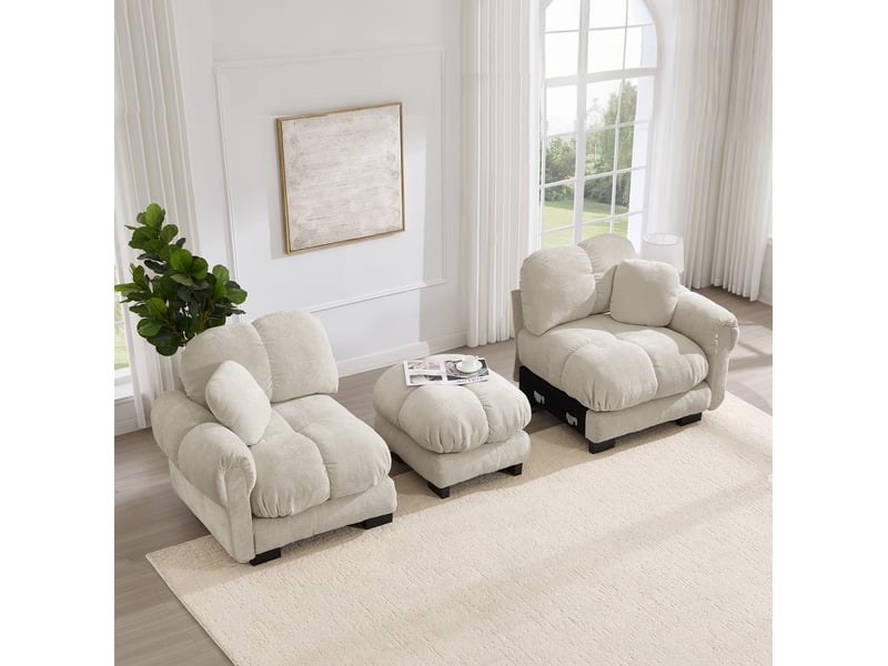 Canapé 2 places modular l-forme chenille, ottomane mobile, confort premium - Conforama E