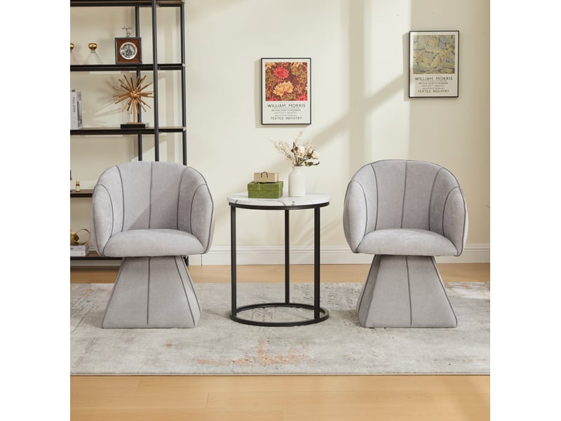  Fauteuil pivotant 56x54x74,5 cm, pour salon, bureau, avec dossier haut ergonomique et accoudoirs larges, gris, chenille  - Conforama E