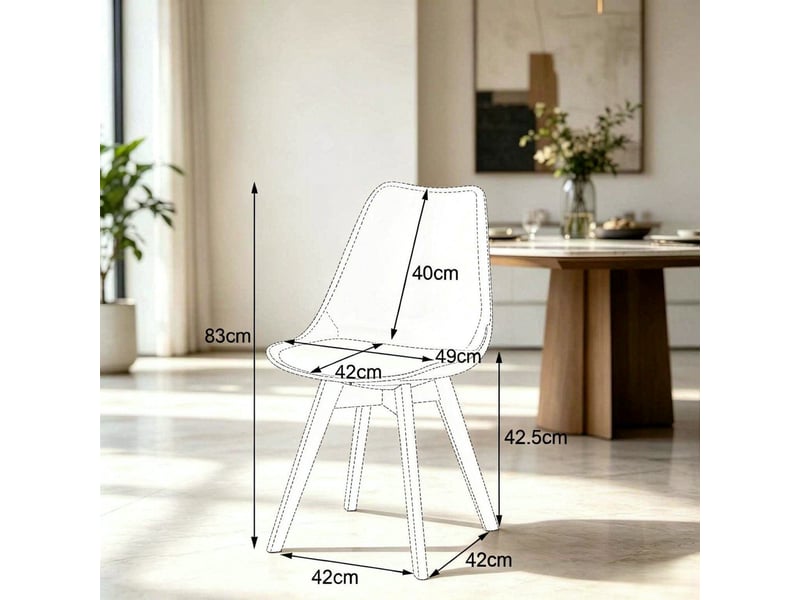  Chaise de salle à manger lot de 4 avec assise rembourrée, dossier fixe et pieds en bois, en similicuir noir  - Conforama D