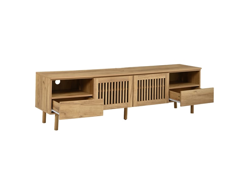  Meuble tv 180 cm - 2 portes grillagées et 2 tiroirs - mdf bois naturel  - Conforama D
