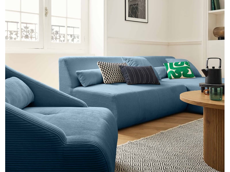 Onyx - canapé modulable d'angle réversible 4 places - en velours côtelé - lisa design - bleu ONYX - Conforama E