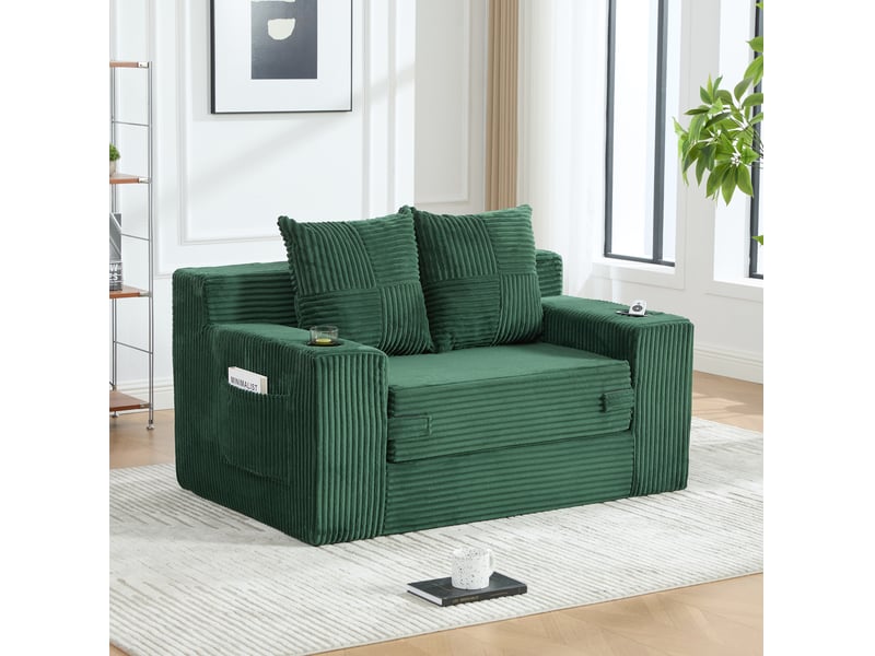  Canapé convertible 2 places avec poches latérales vert émeraude homvra  - Conforama D