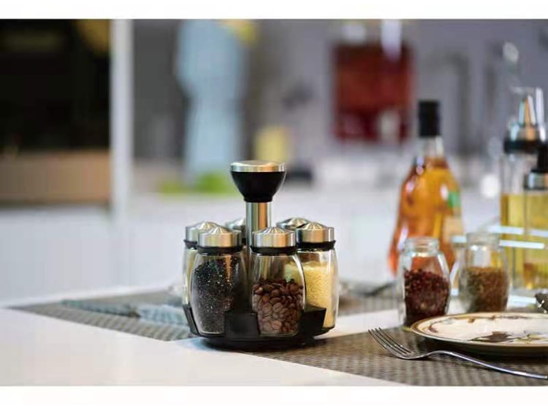 Porte-épices en pots de verre 6 rotatif 360°15x17.5cm - Conforama E