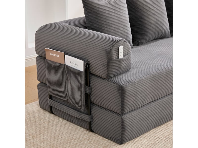  Canapé modulaire 200 x 94 x 67 cm – gris foncé – 3 places, livré compressé pour salon moderne  - Conforama D