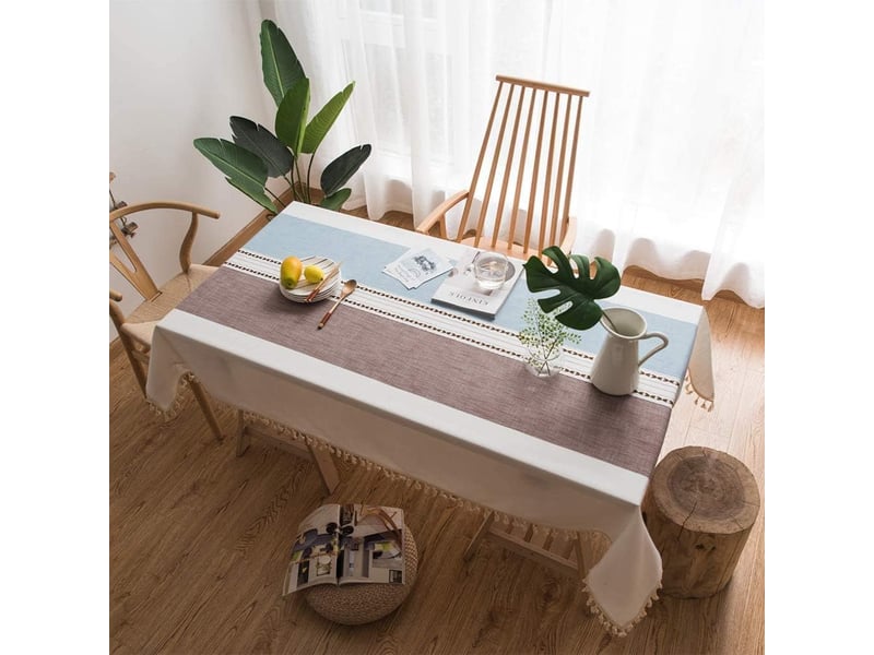  Nappe de table lavable en coton et lin pampilles 140x260cm  - Conforama B