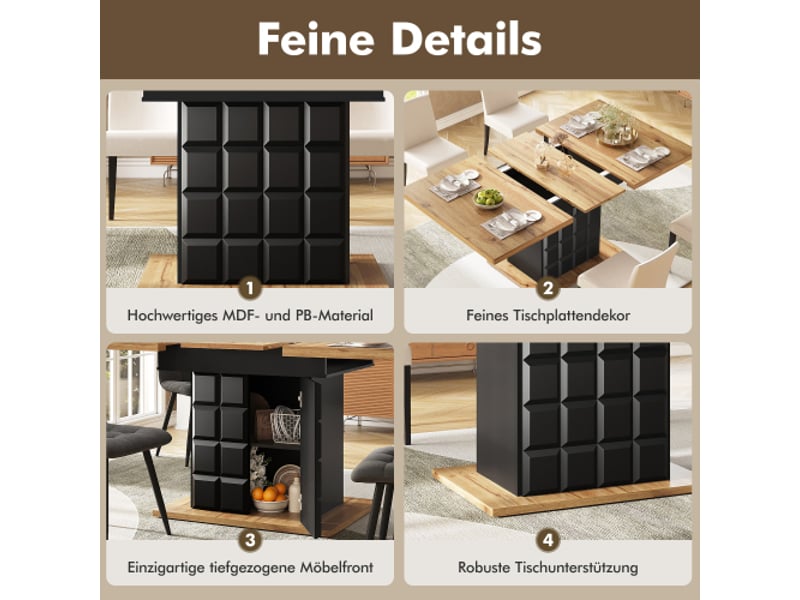  Table à manger 110-140 × 80 cm, table de cuisine pliante pour 4 à 6 personnes, noir  - Conforama E