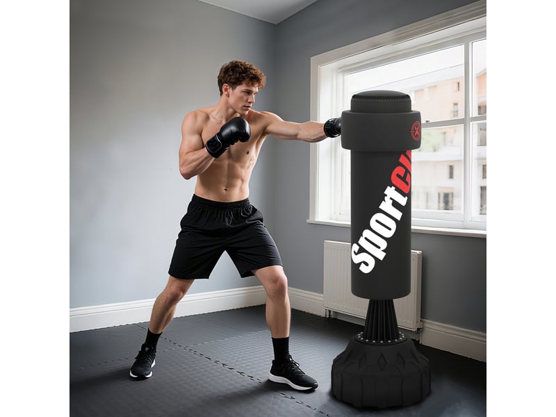  Sac de frappe autoportant avec cible réglable, base lestable et ventouses, noir  - Conforama C