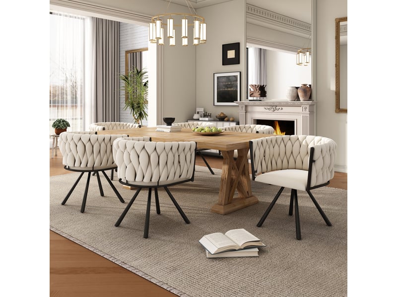  Lot de 6 chaises de salle à manger,pivotantes à 360°,velours,beige  - Conforama B
