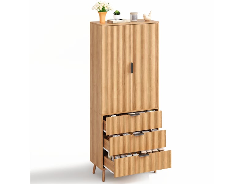  Armoire de cuisine 75x35x180 cm, 2 portes et 3 tiroirs, coloris bois naturel  - Conforama A