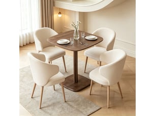 Table de cuisine 4 places format carré plateau en bois épais style moderne
