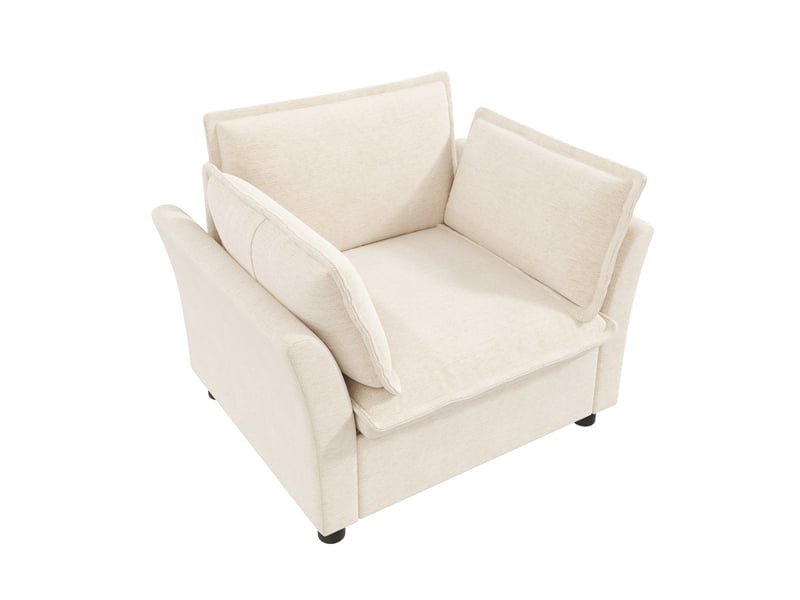  Fauteuil de salon moderne en chenille beige, siège de lecture confortable avec accoudoirs, chaise de détente pour petit espace &amp; bureau  - Conforama A