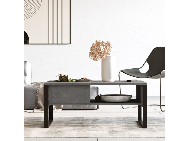  Table basse table de salon en bois mdf mélaminé argent l 100 cm avec structure métal industriel  - Conforama B