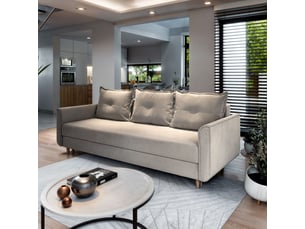 Canapé droit convertible <strong>MASSENO</strong> <strong></strong> 3 places Polyester beige avec coffre de rangement