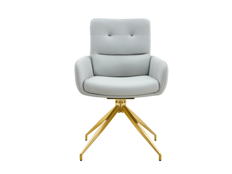  Ensemble table ronde en verre trempé ø85 cm, piètement métallique, 4 chaises pu gris clair pivotantes 360°  - Conforama A