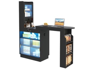 Table bar extensible avec rangement 131-170 x 40 x 170 cm – noir – éclairage led, prises usb et usb-c