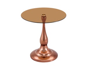 Table d’appoint ronde 50x50x51,5 cm en verre trempé et métal marron