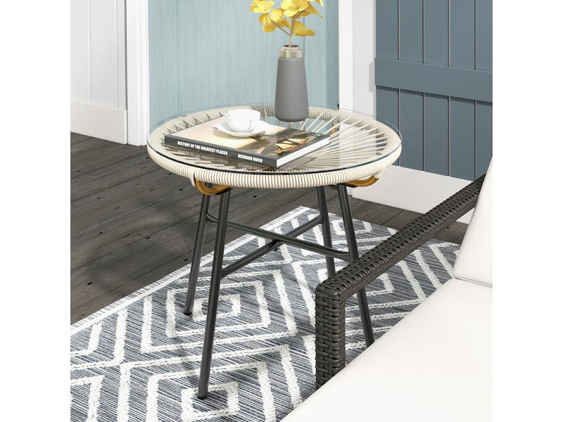 Table basse de jardin ronde métal crème 50x50x50cm - Conforama C