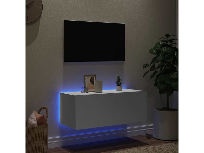  Meuble tv - banc tv - meuble de rangement mural avec lumières led blanc 80x35x31 cm  - Conforama C
