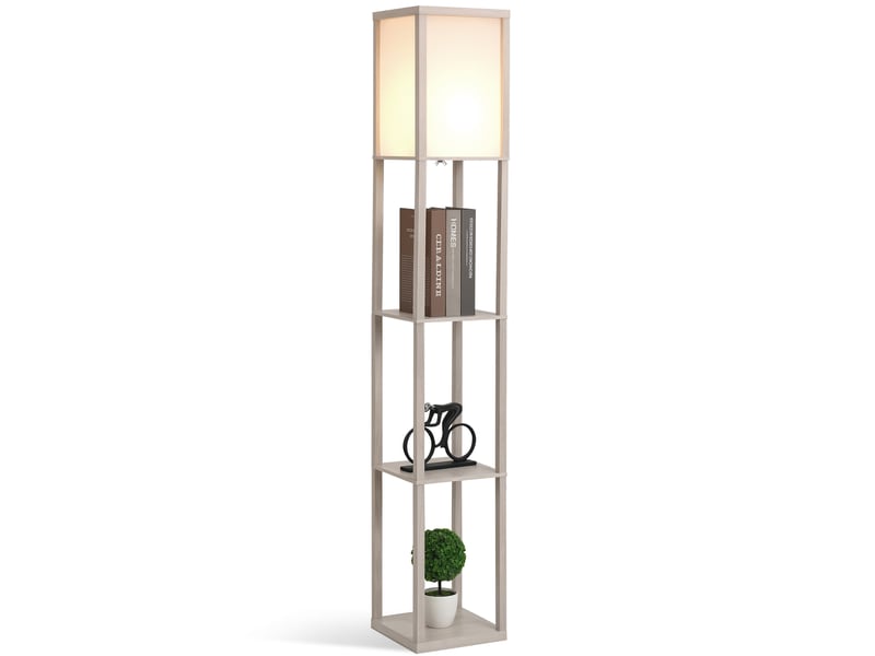  Lampadaire avec compartiments de rangement, lampe moderne en bois, ampoule e27, pour salon, chambre, bureau, chêne  - Conforama A