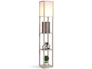 Lampadaire avec compartiments de rangement, lampe moderne en bois, ampoule e27, pour salon, chambre, bureau, chêne