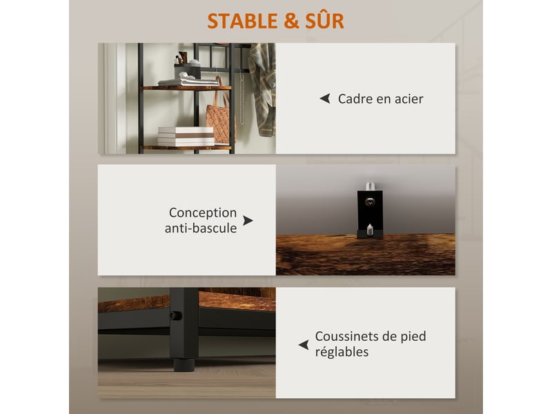 Porte-manteau étagère à chaussures 10 crochets 3 étagères armoire rabattable 2 niveaux marron - Conforama D