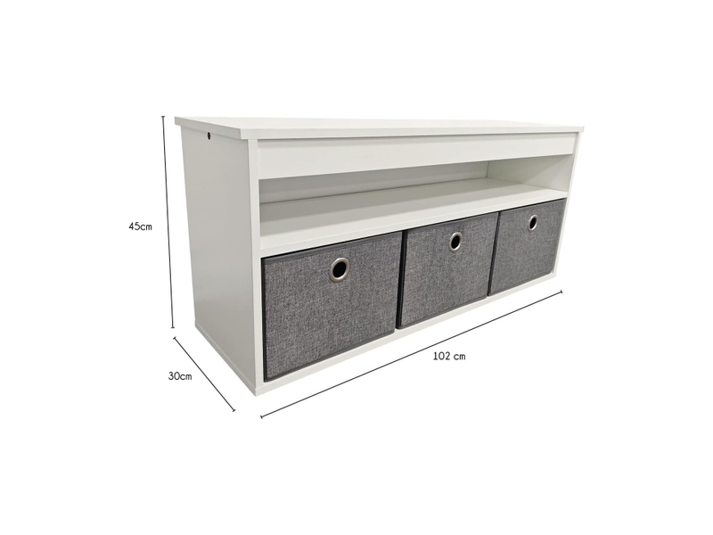 Banc d'entrée avec 1 étagère et 3 coffres bois blanc 102 x 30 x 45 cm 62736 - Conforama B