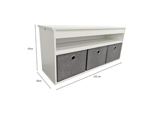 Banc d'entrée avec 1 étagère et 3 coffres bois blanc 102 x 30 x 45 cm