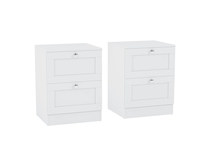  Table de chevet altino 2 tiroirs, commode de nuit, chambre, set de 2, 53x40x36cm, blanc 3332172 - Conforama A