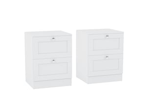 Table de chevet altino 2 tiroirs, commode de nuit, chambre, set de 2, 53x40x36cm, blanc