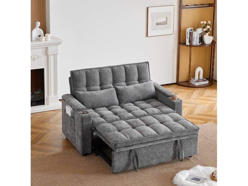  Canapé-lit 3-en-1 2 places avec rangement et porte-gobelets 142 cm homvra  - Conforama B