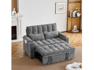 Canapé droit convertible HOMVRA  2 places Tissu gris avec coffre de rangement