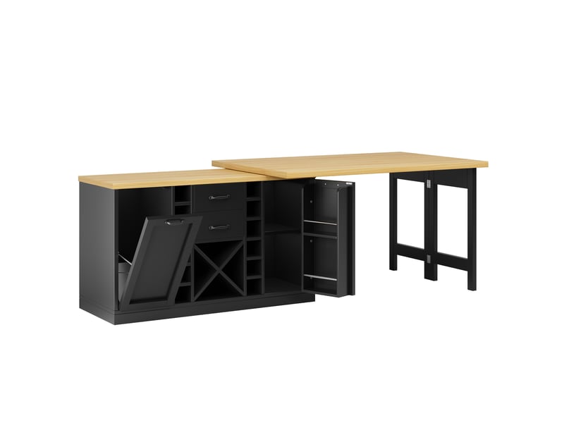  Îlot de cuisine rotatif 360° 120-223 x 40 x 73,8 cm – noir – rangements et porte-bouteilles amovible  - Conforama D