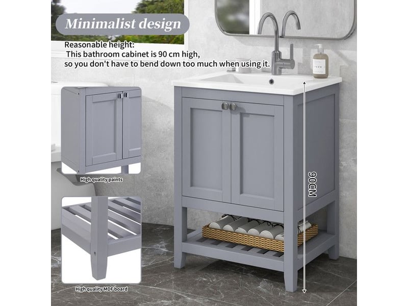  Meuble de salle de bain - truxen8 - lavabo individuel - gris clair - 60cm - céramique 61x46x90cm - Conforama C