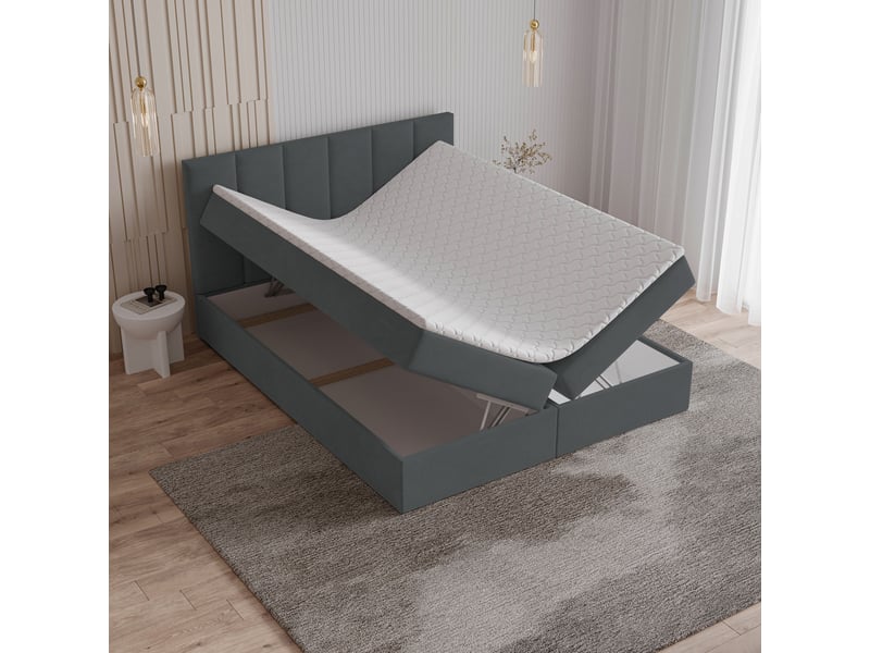 Boxspring meril 200x200 cm, lit complet avec matelas, gris - Conforama C