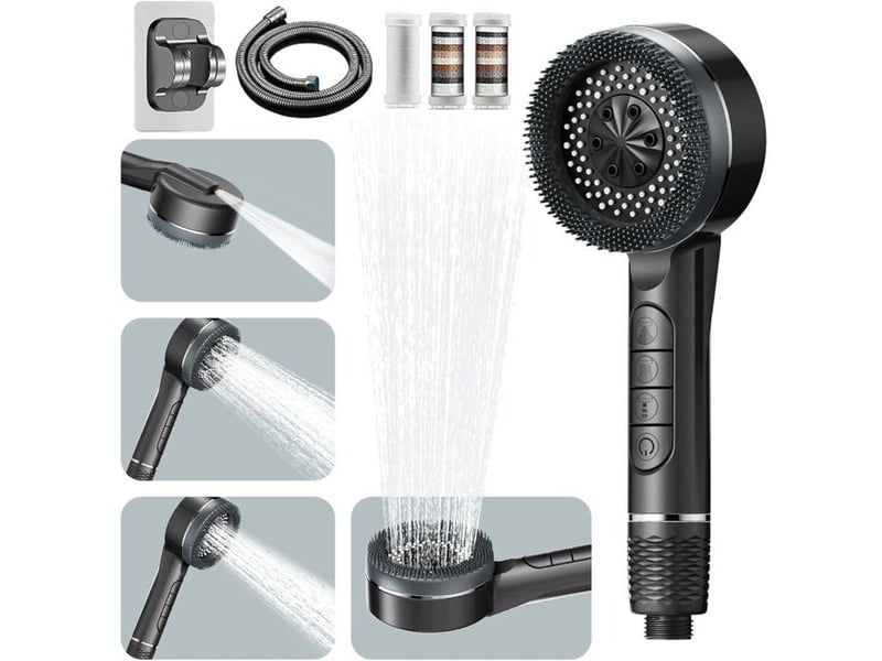  Pommeau de douche haute pression,avec tuyau douche 1.5m et support de douche, pommeau douche anti calcaire 4 types de jets  - Conforama E