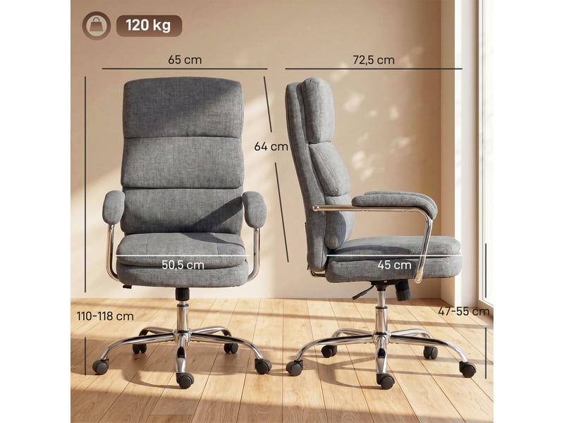  Chaise de bureau à domicile, réglable en hauteur et pivotante à 360°, grise.  - Conforama E