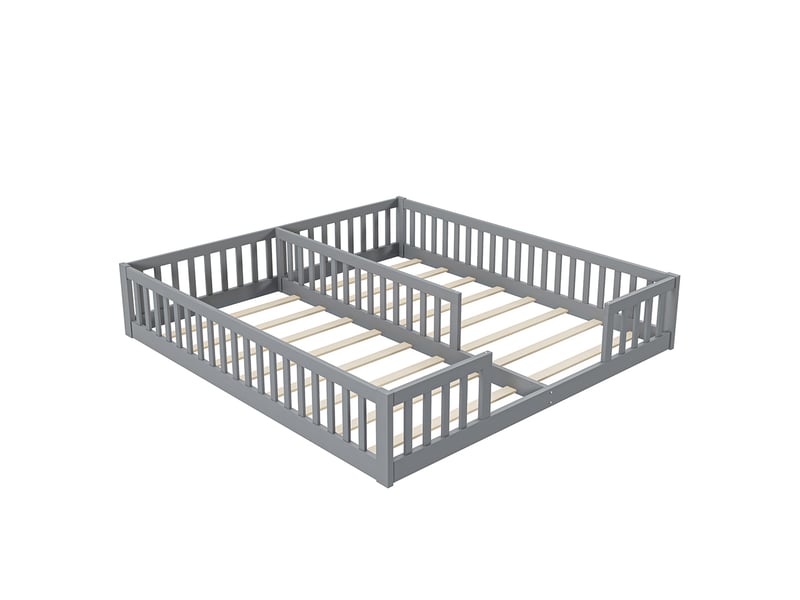  Lit enfant 2x90x200 cm - avec barrières de sécurité - sommier à lattes - bois de pin - style minimaliste - gris (sans matelas)  - Conforama D