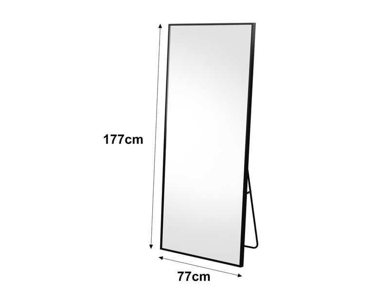Miroir sur pied rectangulaire noir - 177x77cm - miroir psyché mural ou autoportant avec cadre en aluminium et verre trempé - Conforama E