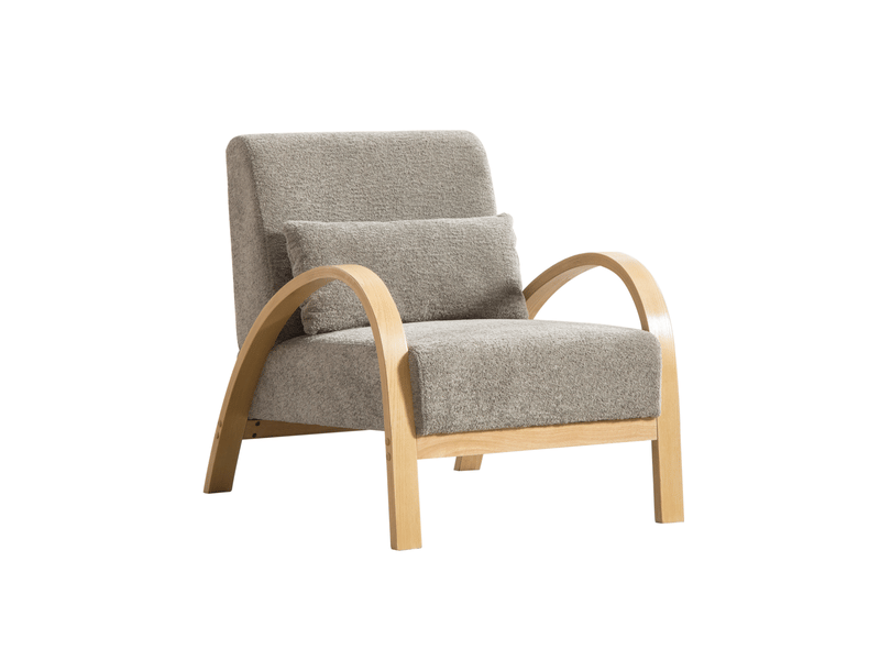 Fauteuil lounge scandinave en chenille gris avec structure en bois  - Conforama A