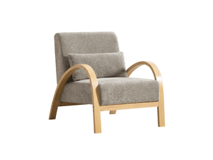Fauteuil lounge scandinave en chenille gris avec structure en bois