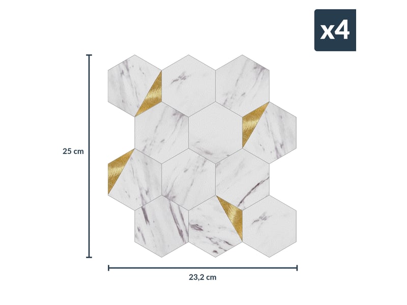  Crédence adhésive murale 3d  - effet carrelage hexagonal 4 pièces 25x25 cm  - Conforama C