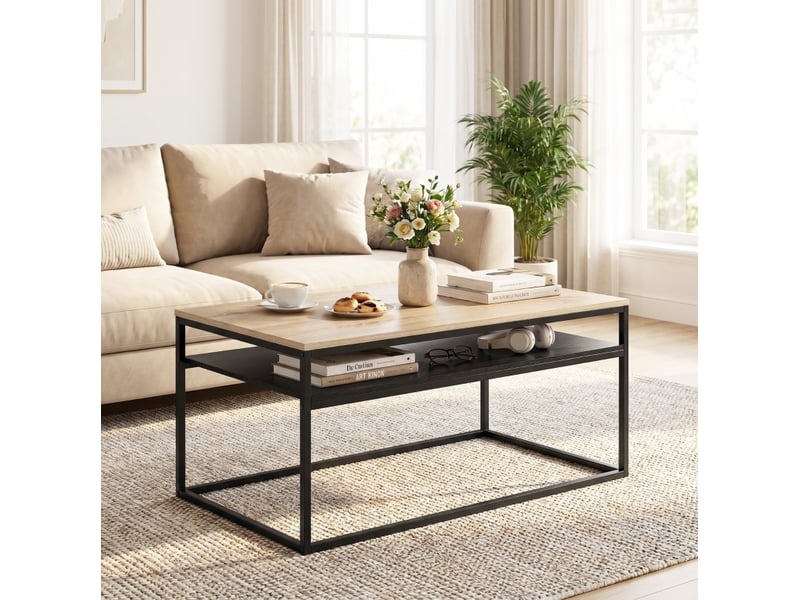  Table basse tcqpz 100 x 59,8 x 47 cm avec étagère ouverte style industriel chêne et noir  - Conforama B
