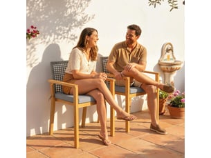 Lot de 2 chaises de jardin en bois empilables avec coussins amovibles bras dossier 59x55x86 cm naturel
