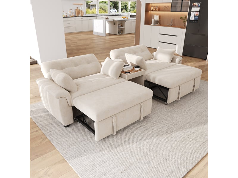  Canapé convertible, canapé-lit, en chenille, beige, porte-gobelets, 284 x 138 x 89 cm, dossier réglable  - Conforama W