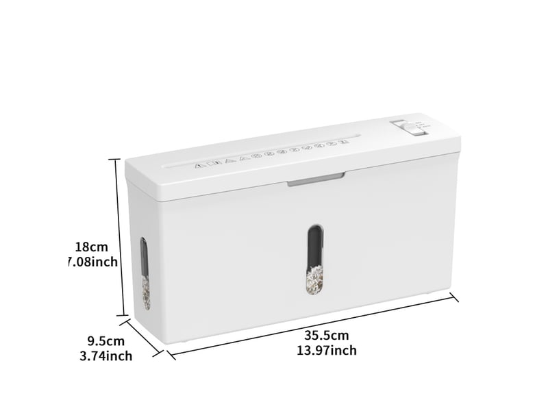  Destructeur de papier mini de bureau 35,5x9,5x18 cm micro-coupe p-5 blanc  - Conforama B