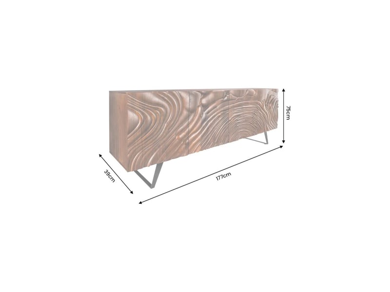 Buffet gaïa 177 cm en bois massif de manguier foncé – 4 portes – façades sculptées – marron et noir - Conforama C