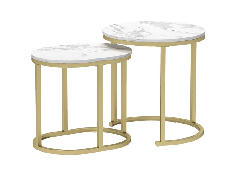 Tables basses gigognes 2 pièces avec plateaux en mdf, cadre acier et pieds réglables, blanches, pour salon et chambre - Conforama A